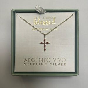 Argento Vivo Sterling Silver Red Gem Cross Pendant Necklace